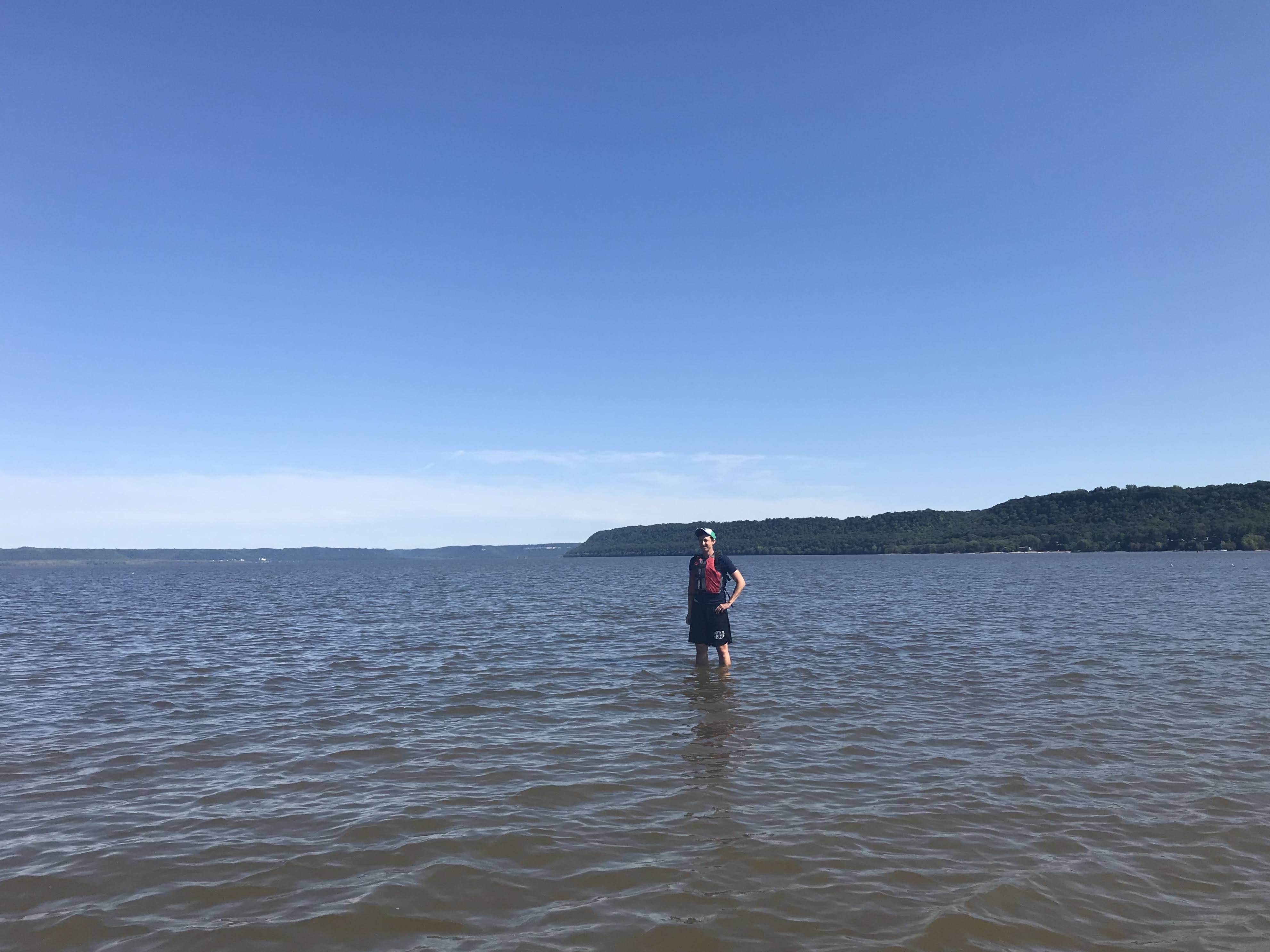Standing at the head of Lake Pepin on the Mississippi River. Photo Kenz Becco.